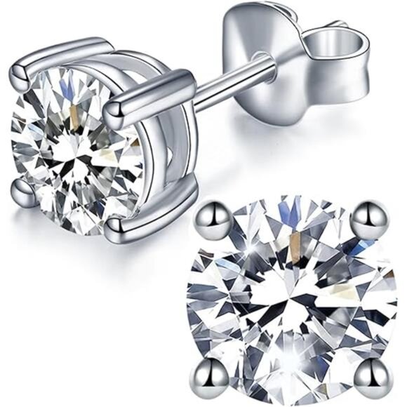 Moissanite Stud Earrings with 0.6ct-3ct D Color Round Cut Lab Created - Picture 7 of 14